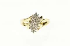 14K Yellow Gold Classic Wavy Diamond Cluster Statement Ring