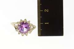 10K White Gold Pink Topaz Diamond Halo Flower Cocktail Ring