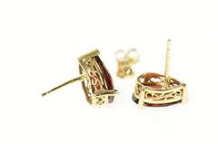 10K Yellow Gold Pear Garnet Solitaire Ornate Stud Earrings