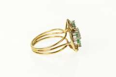 14K Yellow Gold Retro Natural Emerald Diamond Cocktail Ring
