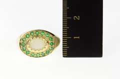 14K Yellow Gold Natural Opal Emerald Halo Retro Statement Ring