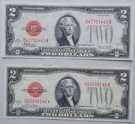 Choice AU 1928 F & G Series Red Seal $ 2 US Notes