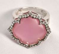 Fashionable Rose Quartz & Diamond Ring in 14K WG