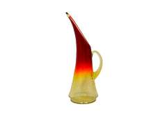 Vintage Amberina Crackle Glass Pitcher, Elongated Spout