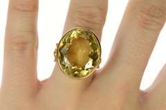 14K Yellow Gold 1940's Citrine Massive Solitaire Statement Ring