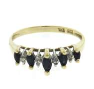Elegant Yellow Gold Marquise Cut Sapphire & Diamond Accent Ring
