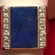 Mens 14k gold , diamond and blue lapis ring