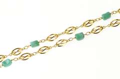 18K Yellow Gold Retro Turquoise Twist Link Statement Chain Necklace