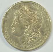 Near Mint 1890-CC Morgan Silver Dollar. Scarce key date