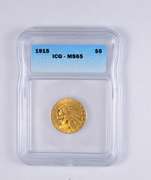 MS65 1915 $5.00 Indian Head Gold Half Eagle - MEXX - Graded ICG