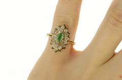 14K Yellow Gold 0.58 Ctw Marquise Emerald Diamond Halo Ring