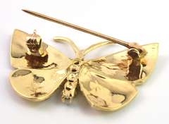 Detailed Butterfly Pin with Emerald Accents in 14KT Yellow Gold