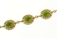 14K Yellow Gold Elaborate Ornate Retro Nephrite Filigree Bracelet