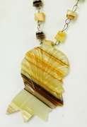 Vintage Banded Agate Carved Indian Head Necklace