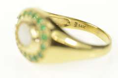 14K Yellow Gold Natural Opal Emerald Halo Retro Statement Ring