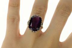 10K White Gold Ornate Art Deco Amethyst Diamond Cocktail Ring