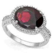 5.11 CT GARNET & DIAMOND STERLING SILVER RING