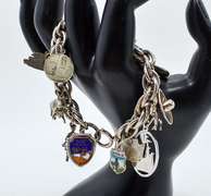 Souvenir Sterling and Pewter Charm Chain Bracelet