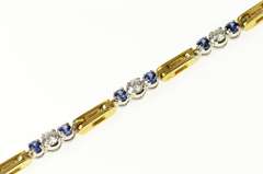 18K Yellow Gold 1.33 Ctw Diamond Sapphire Bar Link Tennis Bracelet