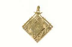 14K Yellow Gold Victorian AR Monogram Photo Locket Charm/Pendant
