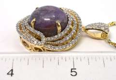 Enamoring Huge 20.00CTS Cabochon Star Ruby & White Sapphire Necklace in 2-Tone Sterling Silver