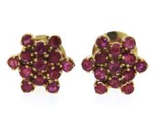 Charming Yellow Gold Ruby Flower Earrings