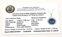 Enamoring Massive 16.00CTS Natural Cabochon Star Ruby & White Sapphire Necklace in 3-Tone Sterling Silver