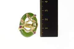 14K Yellow Gold Jade Ring Ruby Tree Branch Cherry Blossom Ring