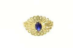 14K Yellow Gold Ornate Scalloped Oval Sapphire Statement Ring