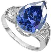 9.54 CT LAB TANZANITE & DIAMOND STERLING SILVER RING