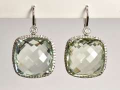 Lovely Green Amethyst & Diamond Earrings in 14K WG