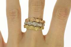 14K Yellow Gold Tri Tone Tiered Twist Textured Statement Band Ring