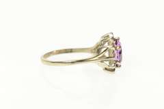 10K White Gold Pink Topaz Diamond Halo Flower Cocktail Ring