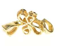 14K Yellow Gold Bow Syn. Opal Drop Dangle Statement Pendant