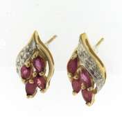 Elegant 14kt YG Marquise Cut Ruby and Diamond Accent Flame Earrings