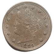 1884 Near Unc Plus V Nickel