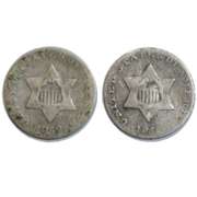 1851 &1852 US Silver 3 Cents