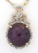 Fascinating Huge 28.00CTS Cabochon Cut Natural Star Ruby & White Sapphire Necklace in Vermeil