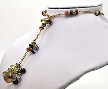 18KT YELLOW GOLD MIXED GEMSTONE BRIOLETTE NECKLACE.