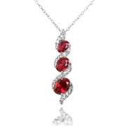 925 Silver Created Ruby & White Topaz Oval S Design Three-Stone Journey Necklace