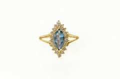 14K Yellow Gold Marquise Blue Topaz Diamond Halo Ring