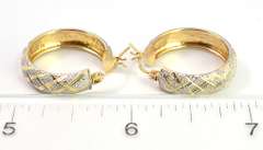 Glittering Etched Hoop Earrings in 14KT Two-Tone Gold