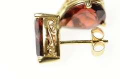 10K Yellow Gold Pear Garnet Solitaire Ornate Stud Earrings