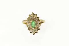 14K Yellow Gold 0.58 Ctw Marquise Emerald Diamond Halo Ring