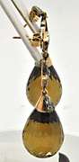 18 KT GOLD TEAR DROP EARRINGS WITH DIAMONDS QUARTZ