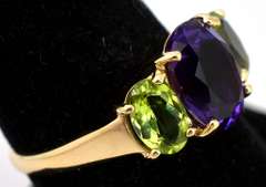 Vibrant Amethyst & Peridot Ring in 14KT Yellow Gold
