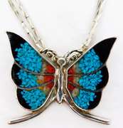 Signed Navajo Large Sterling Gemstone Butterfly Necklace
