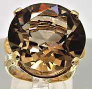 LADIES 14 KT YELLOW SMOKEY QUARTZ RING