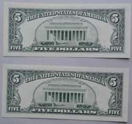 2 Matching Number Gem $ 5 1993 & 1995  Fed Reserve Star Notes