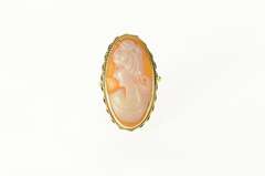 14K Yellow Gold Ornate Victorian Lady Cameo Statement Ring